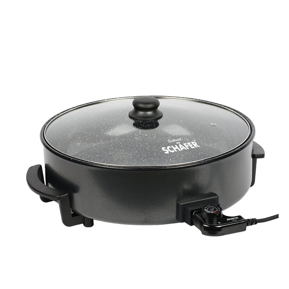 Elektrische Multipfanne 1500 W - Pizzapfanne mit Glasdeckel ø36 x 7 cm