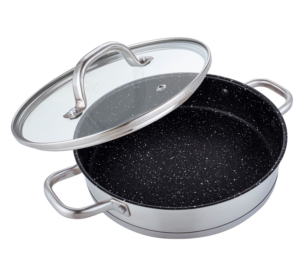 Servierpfanne &Oslash; 28cm Serie Edelstahl Pfanne mit Glasdeckel - Bild 1