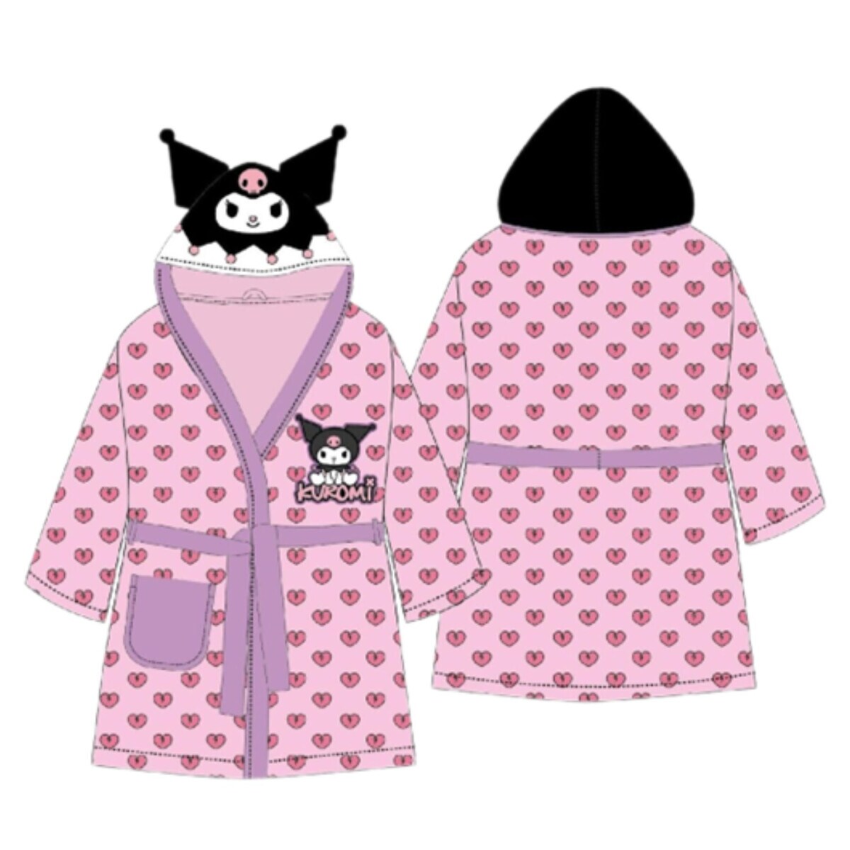 Kuromi Bademantel mit Kapuze G&uuml;rtel & Tasche f&uuml;r M&auml;dchen Rosa 110/116 - Bild 1