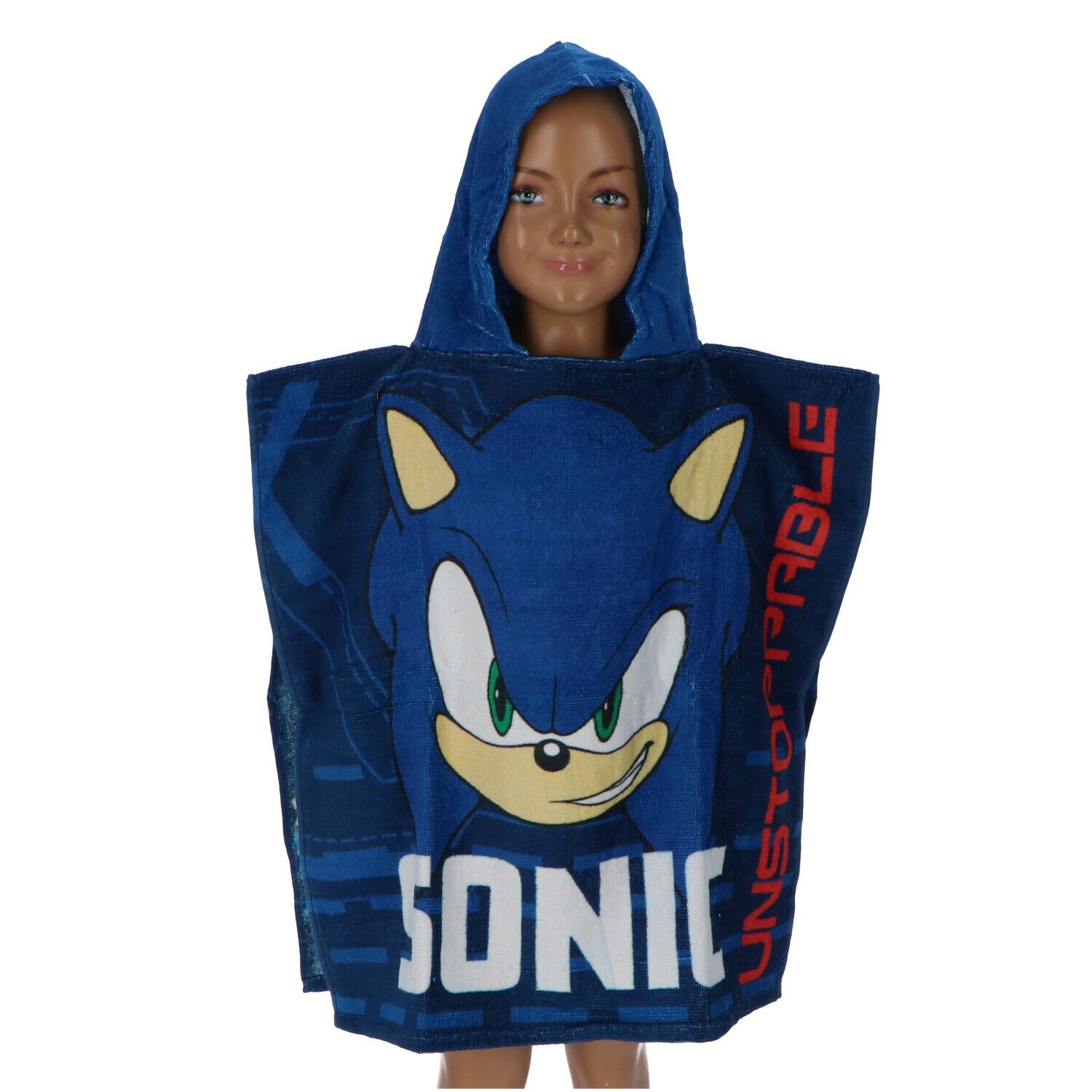 Sonic Poncho Weicher Kinder-Kapuzenponcho, 100 cm hoch, 55 cm - Bild 1