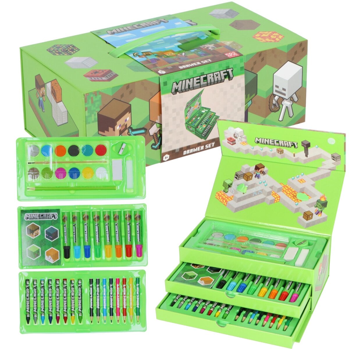 Minecraft Malkoffer f&uuml;r Kinder &ndash; Kreativset mit Stiften, Farben und - Bild 1