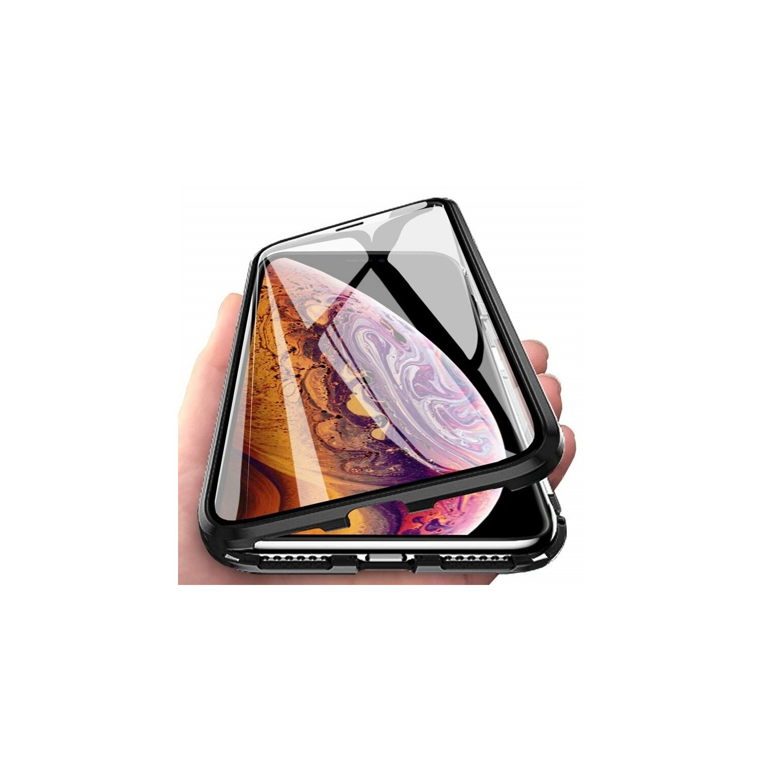 360&deg; Magnet Metall Case Schutz mit Schutzglas Schwarz f&uuml;r Xiaomi - Bild 1