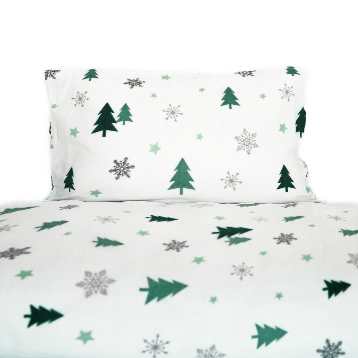 Fleece-Bettw&auml;sche mit gr&uuml;nen Tannenmuster aus 100% Polyester - Bild 1