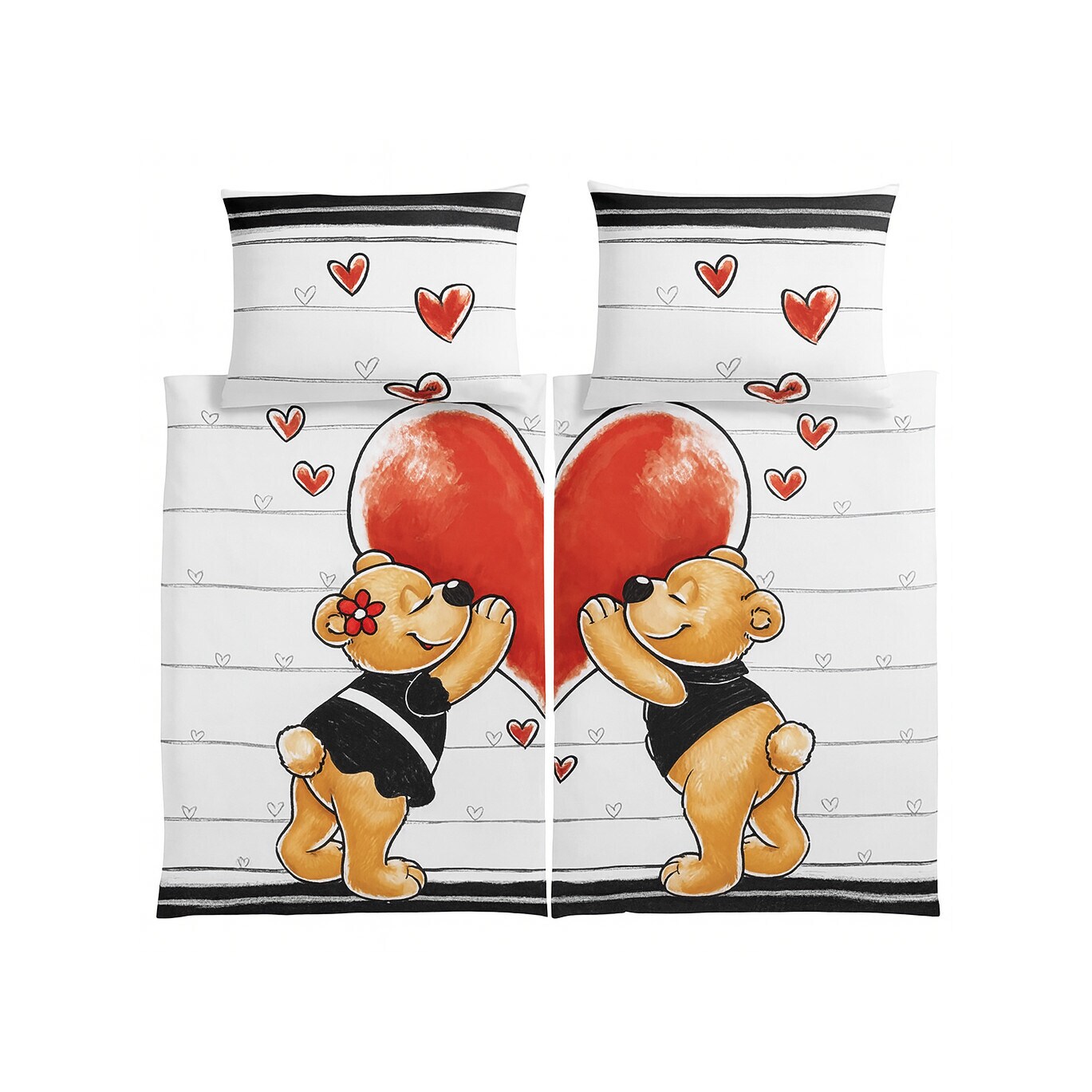 Mikrofaser-Partnerbettwäsche in Bären- & Herz-Design – 2er Set | 04255829574553