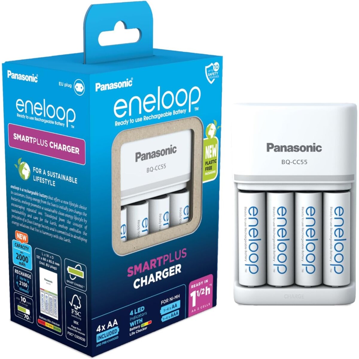 Eneloop Ladeger&auml;t mit 4x AA Akkus 2000 mAh &ndash; Schnellladeger&auml;t Set - Bild 1