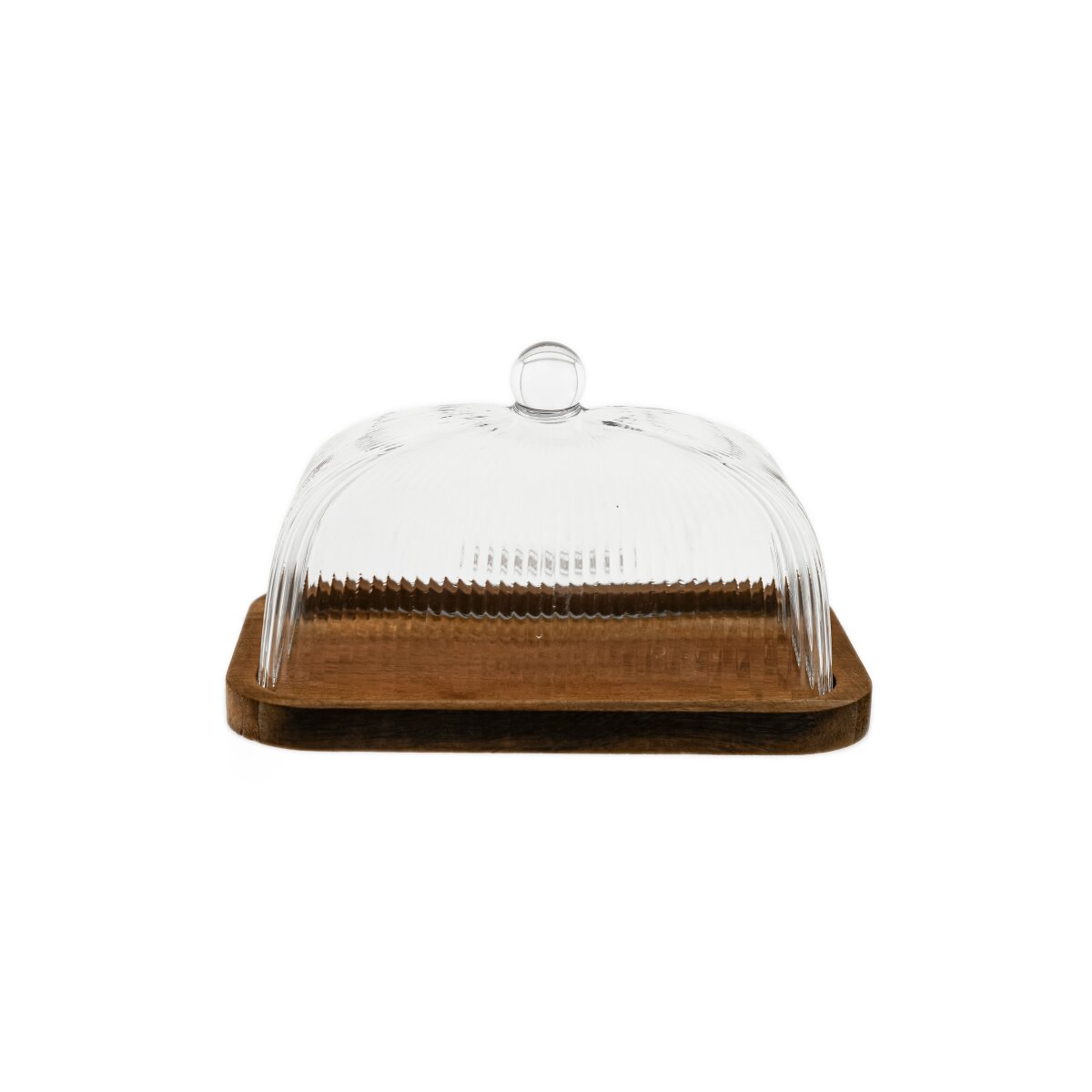Butterdose mit Glasdeckel & Holzplatte - 16 x 10 x 10 cm - Bild 1