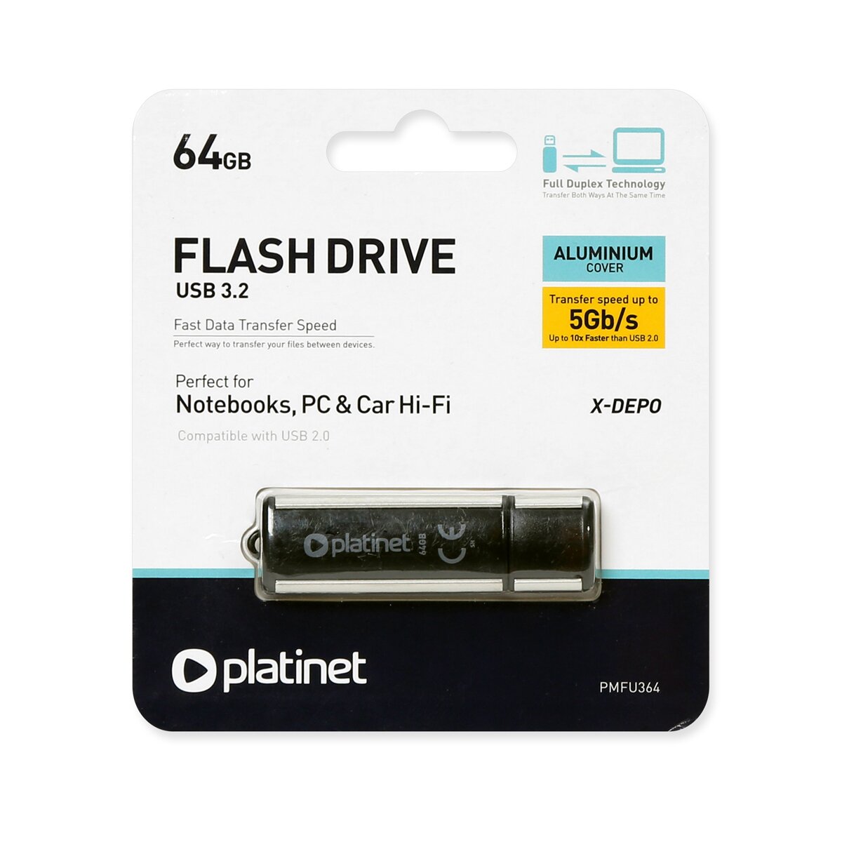 Platinet USB Stick 64 GB USB 3.0 Aluminium Schwarz Silber - Bild 1