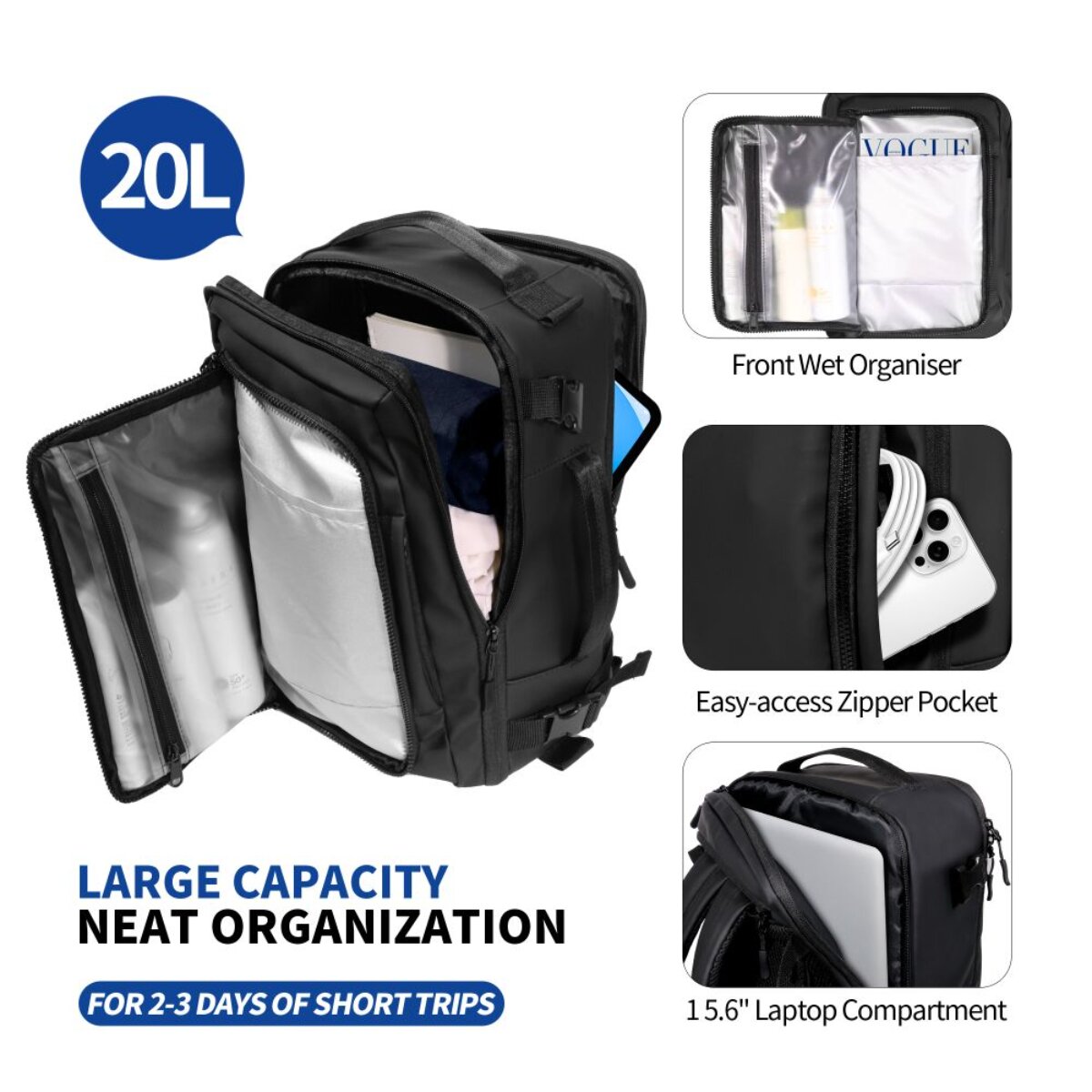 Tech-Protect Defender S50 Reiserucksack 20 l fr Handgepck Ryanair & Wizz  Air  Schwarz online kaufen bei Netto
