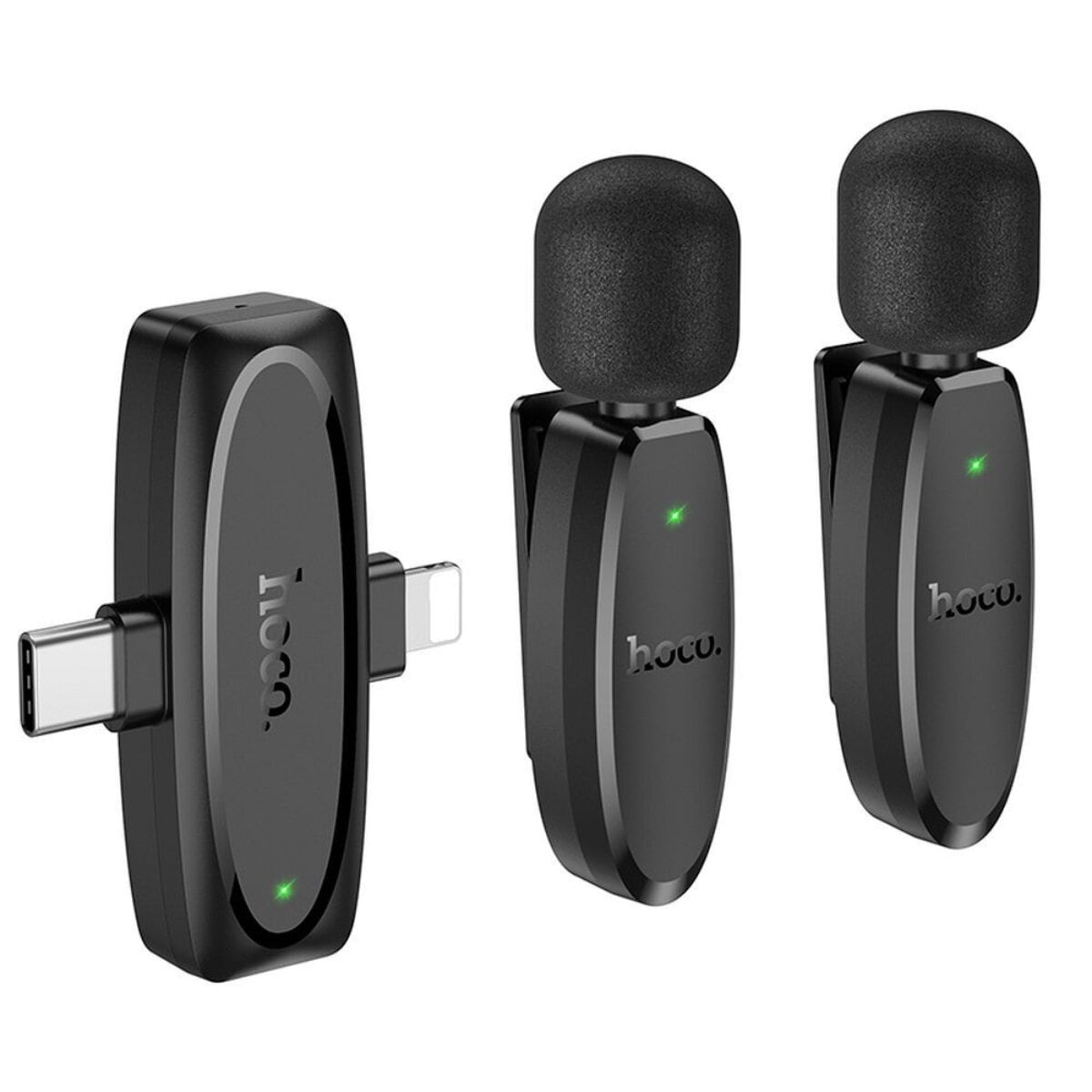 Hoco L15 Wireless Lavalier Mikrofon Set 2er Set kompatibel mit iPhone und USB-C Ger&auml;te Schwarz - Bild 1