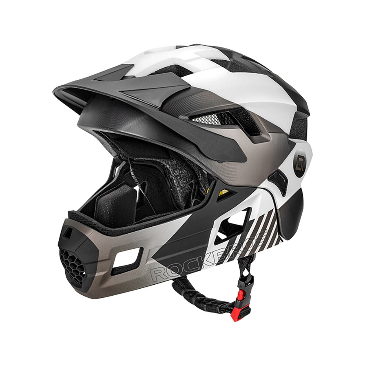 Rockbros Kinderfahrradhelm 2 in 1 mit abnehmbarem Kinnschutz 12 Lüftungen S Grau