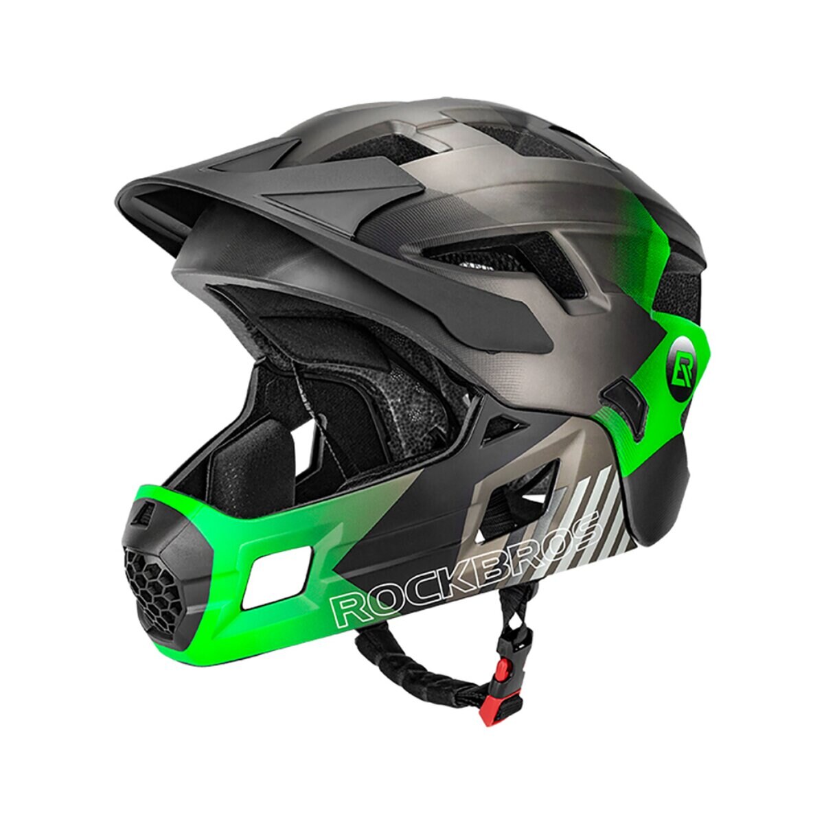 Rockbros Kinderfahrradhelm 2 in 1 mit abnehmbarem Kinnschutz 12 Lüftungen M Grün