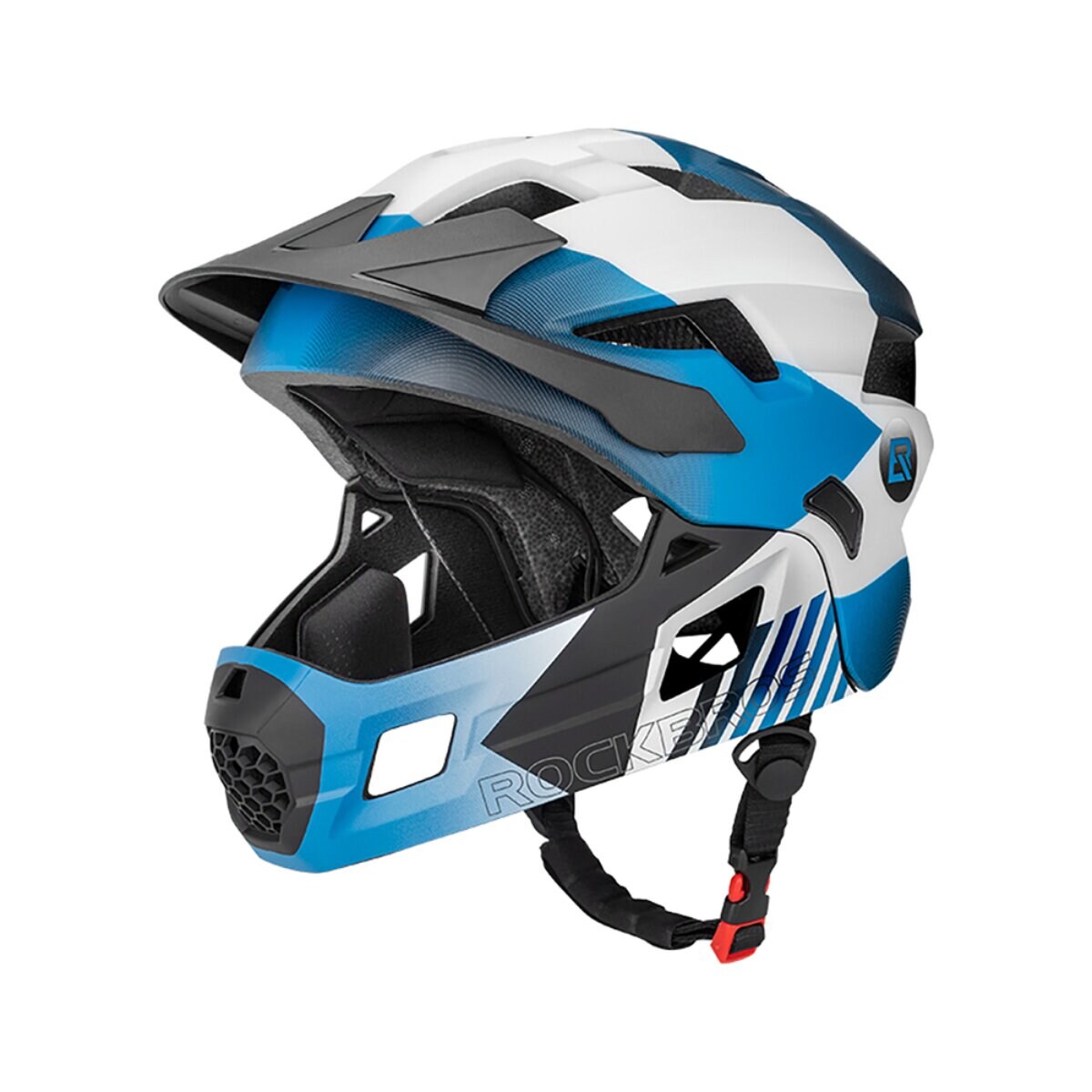 Rockbros Kinderfahrradhelm 2 in 1 mit abnehmbarem Kinnschutz 12 Lüftungen M Blau