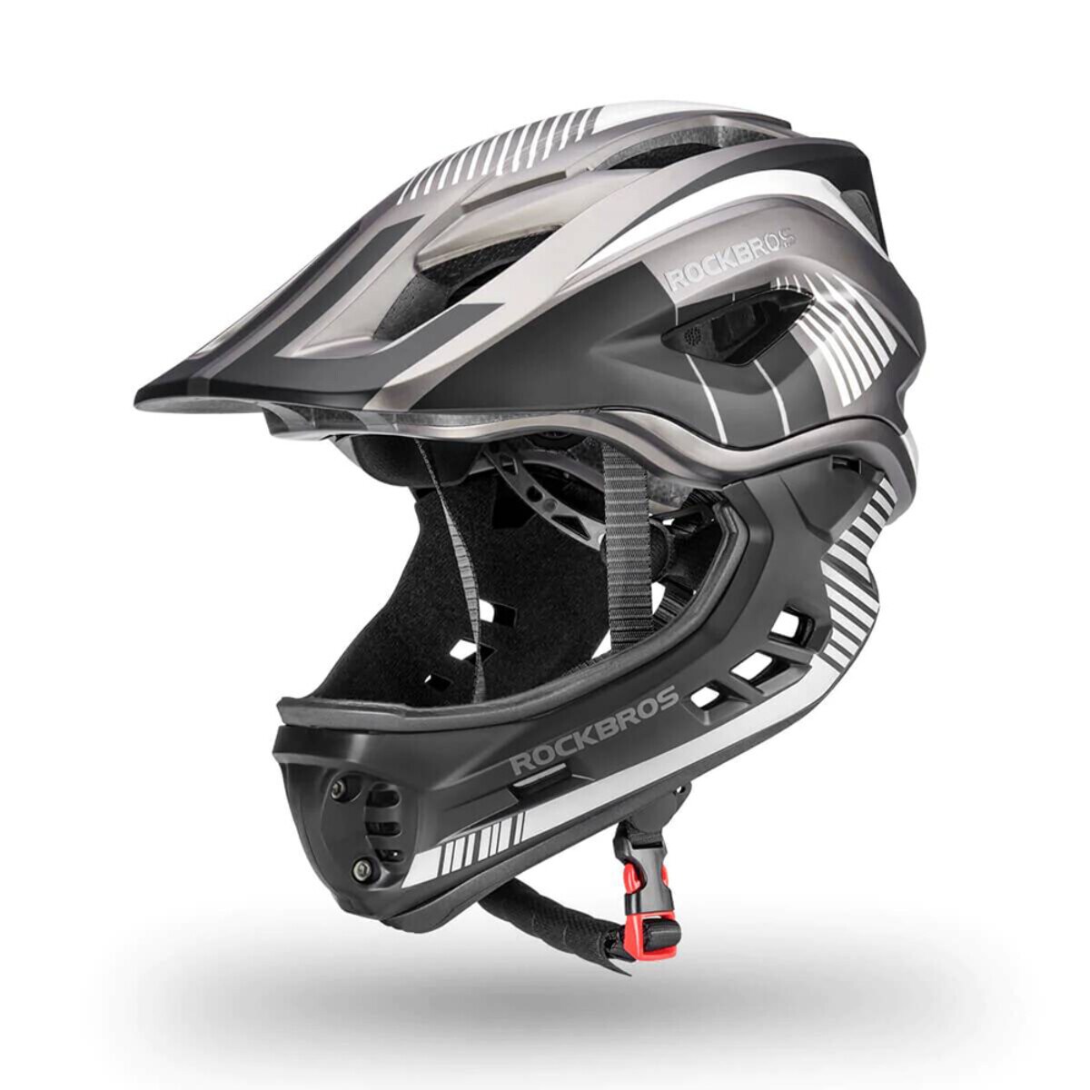 Rockbros Kinder Fahrradhelm mit Kinnschutz Schwarz / Grau S