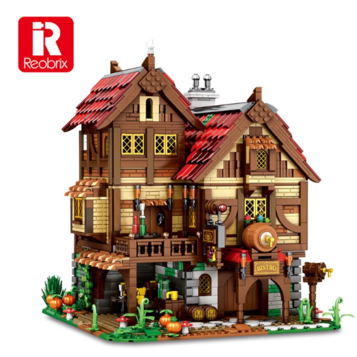Reobrix 66018 Mittelalterliches Gasthaus Klemmbaustein 2831 Teile ab 14