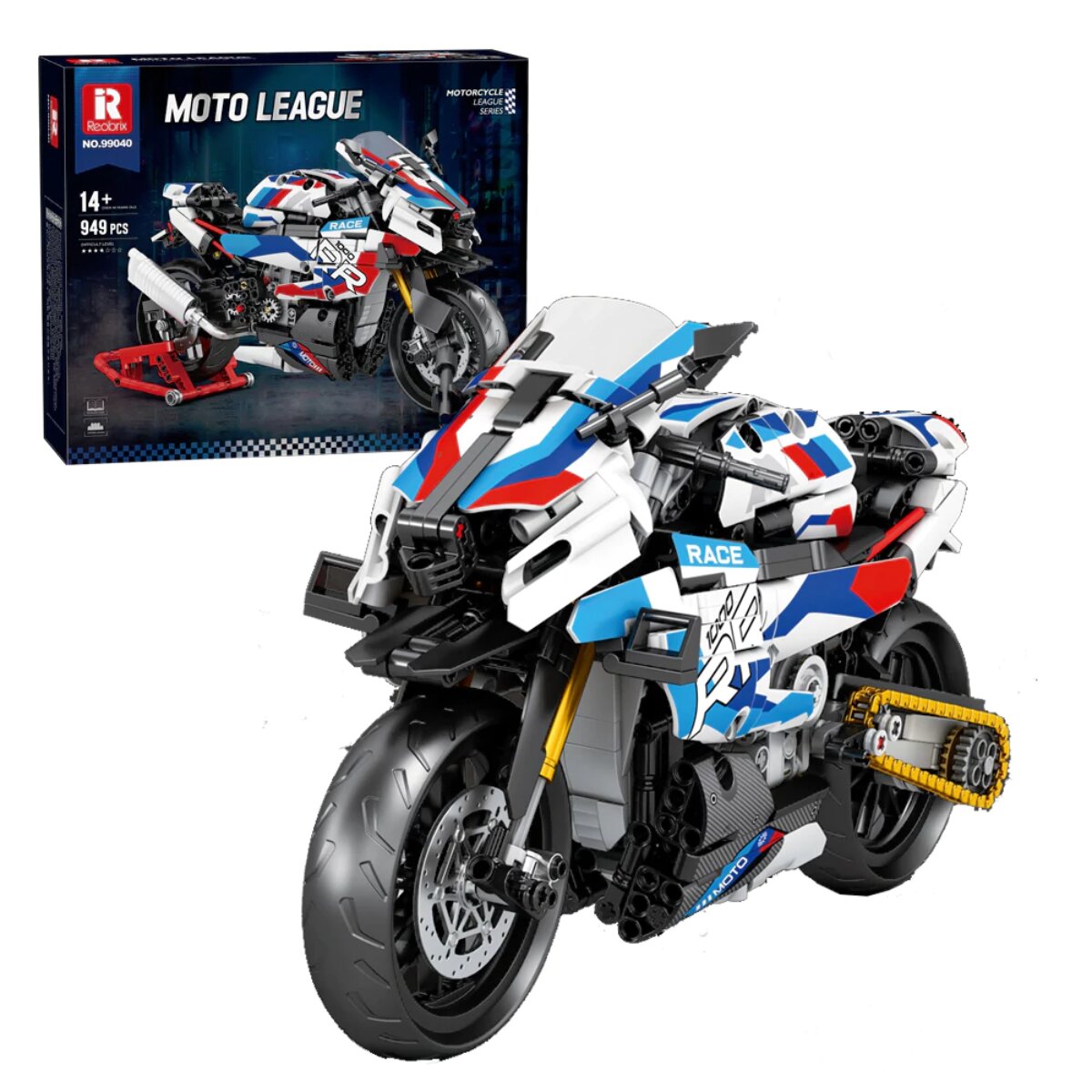 Reobrix 99040 Rennmotorrad Klemmbaustein Modell 949 Teile ab 14 - Bild 1