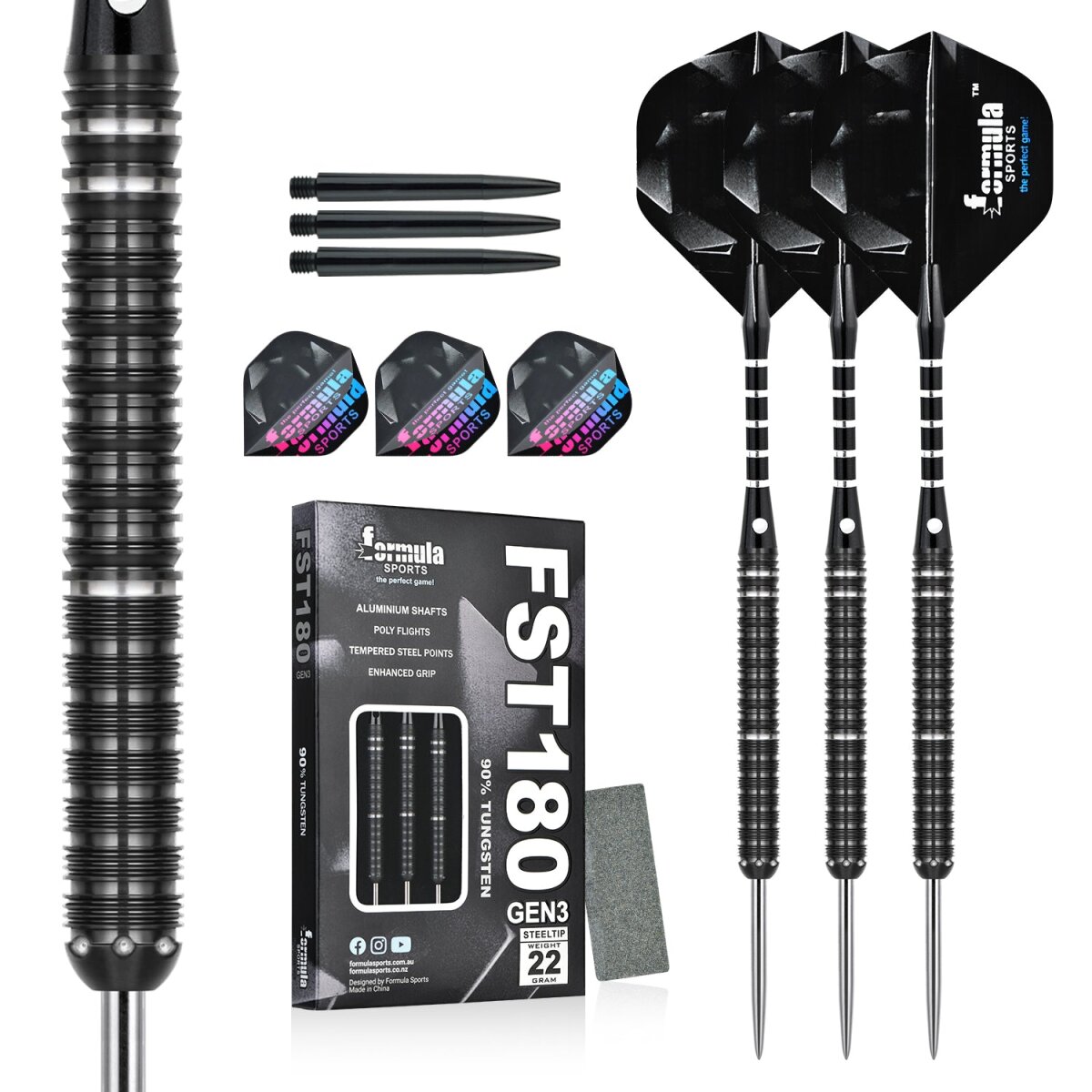 Formula FST180 Gen3 Black+Silver Rings Tungsten Dart Steeltip 22 Gramm