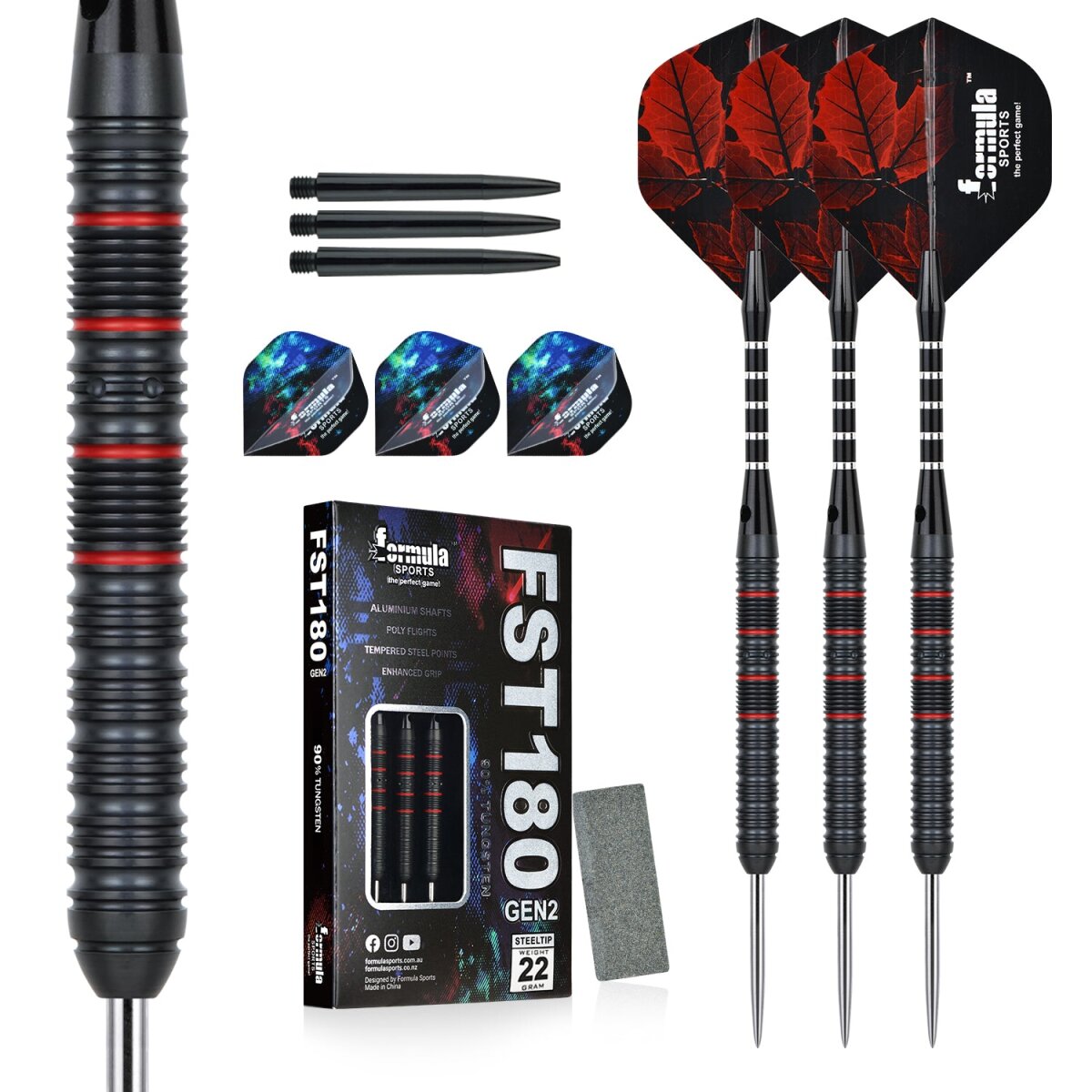 Formula Sports FST180 Gen2 Black Red Rings Tungsten Dartpfeilset