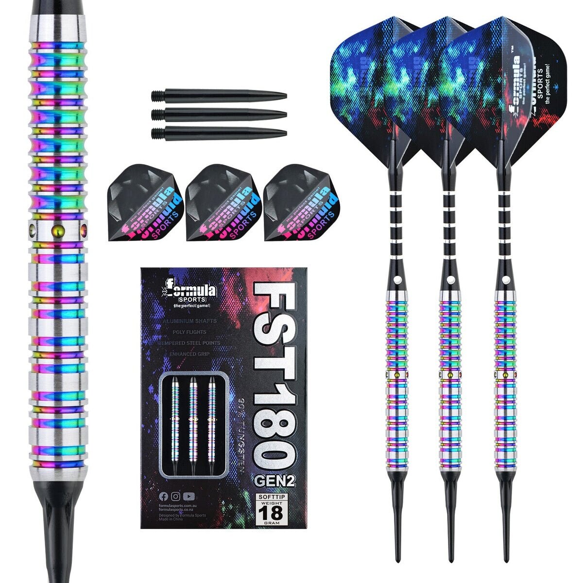 Formula FST180 GEN2 Rainbow Softtip Dartset 18g Softdarts