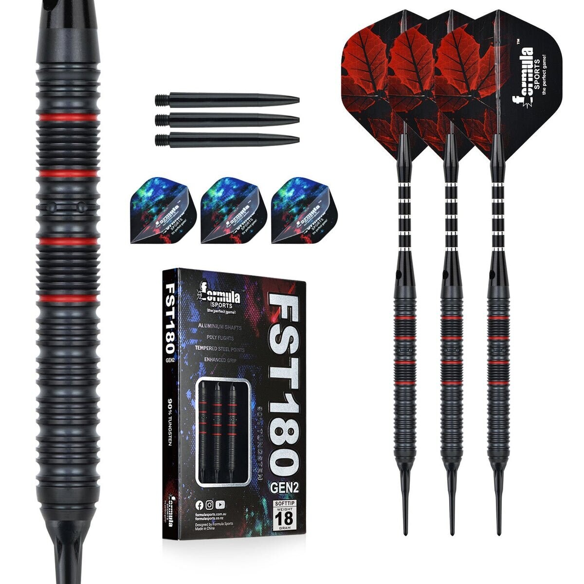 Formula FST180 GEN2 Black Red Rings Softtip Dartset 18g Softdarts