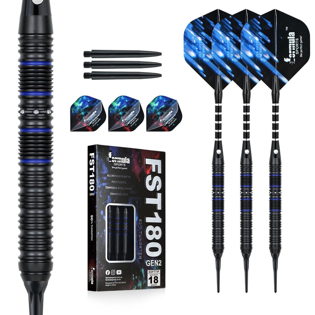 Formula FST180 GEN2 Black Blue Rings Softtip Dartset 18g Softdarts