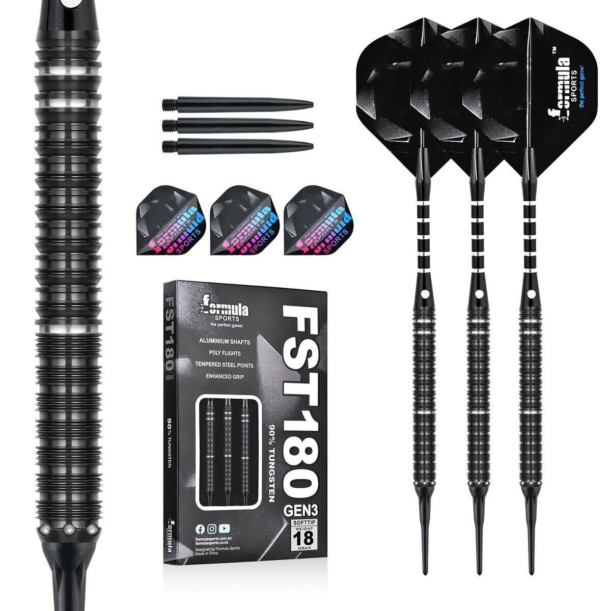 Formula FST180 GEN3 Black Silver Rings Softtip Dartset 18g Softdarts
