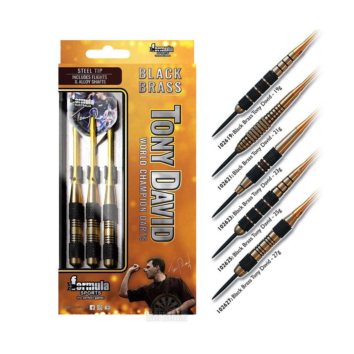 Formula Sports Tony David Black Brass Dartset 21g Steeldarts - Bild 1