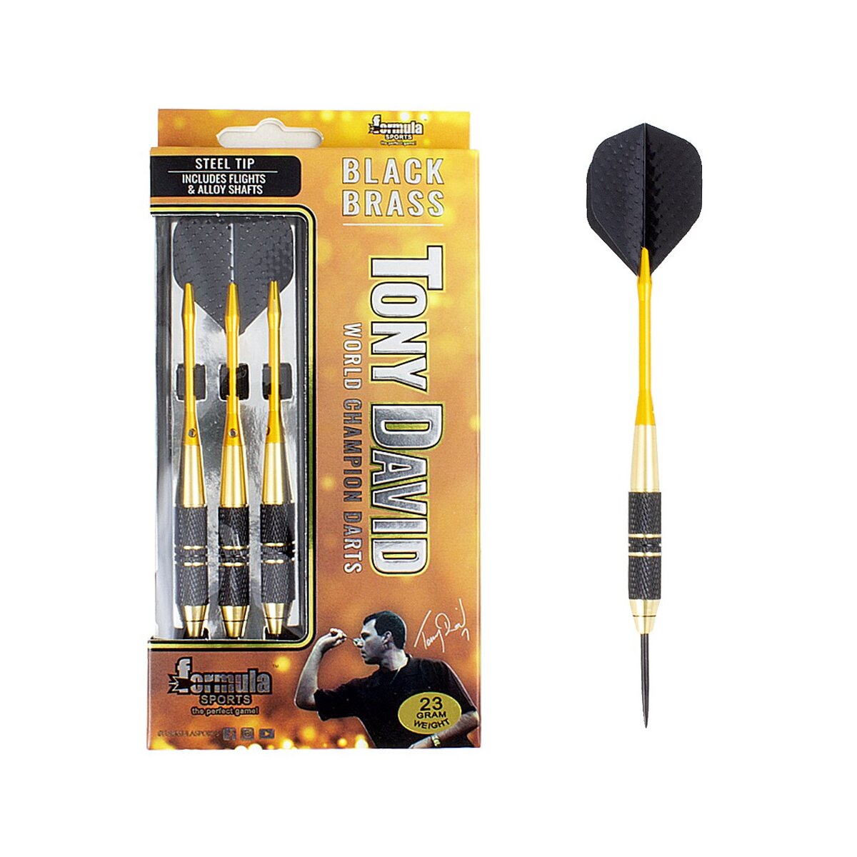 Formula Sports Tony David Black Brass Dartset 23g Steeldarts - Bild 1