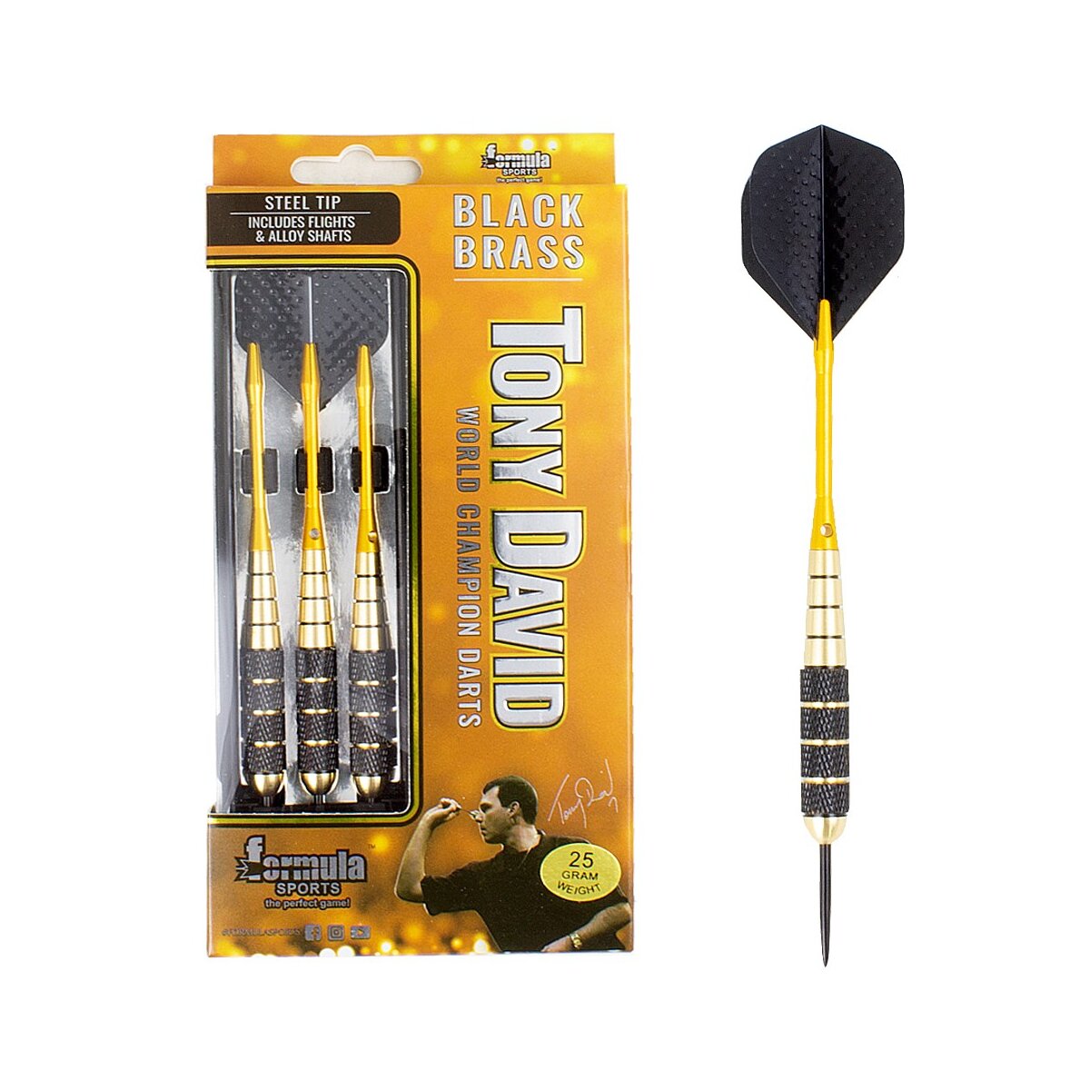Formula Sports Tony David Black Brass Dartset 25g Steeldarts - Bild 1