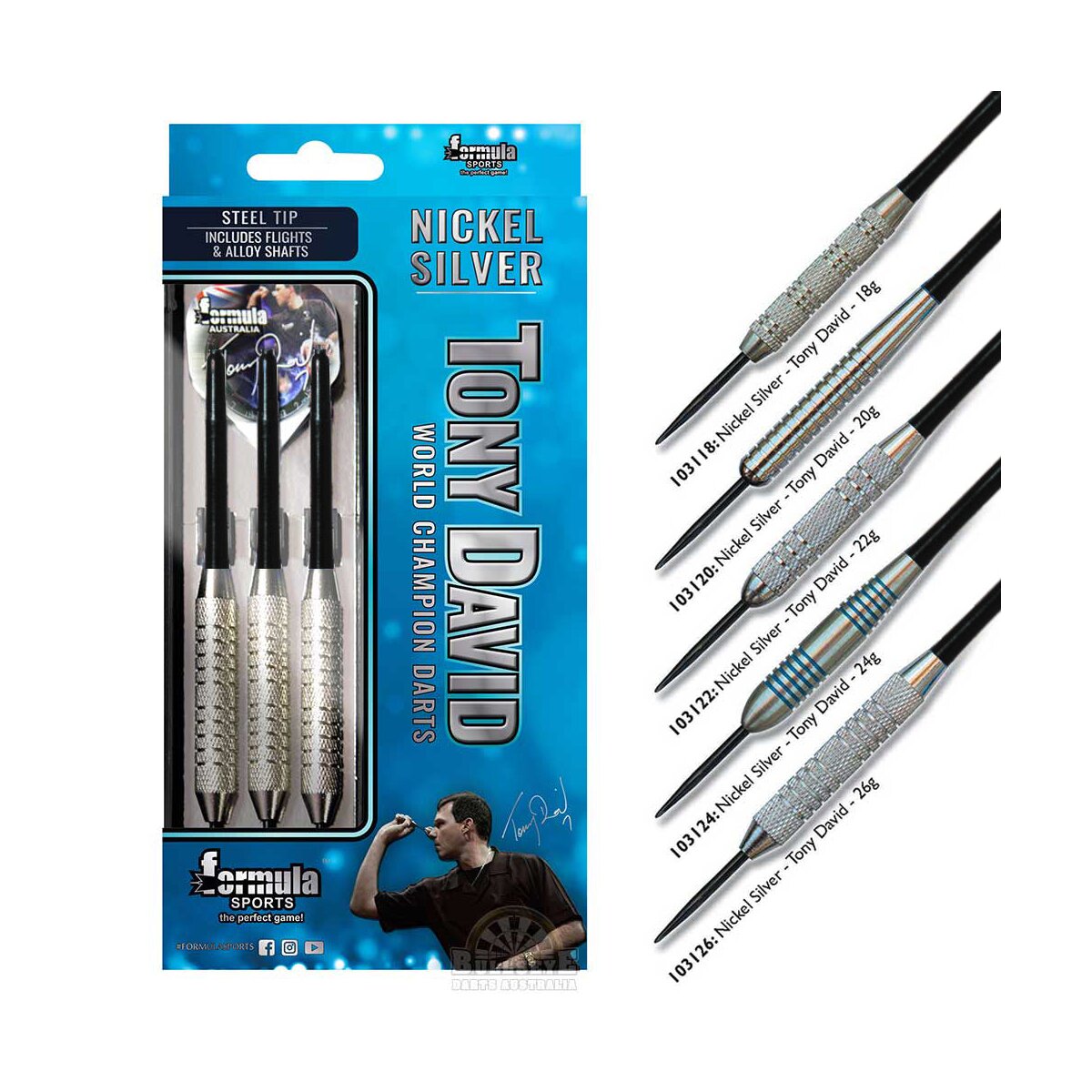 Formula Sports Tony David Nickel Silver Dartset 18g Steeldarts - Bild 1
