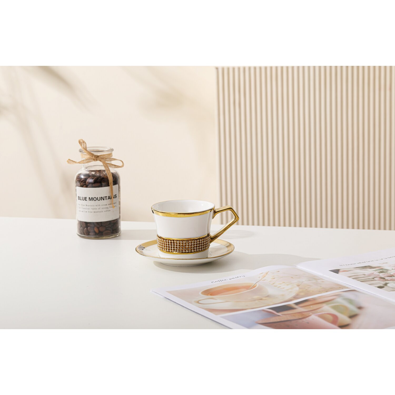 12-Teilig Kaffeeset aus Porzellan 6x Kaffeetasse 6x Untertasse gro&szlig; we - Bild 1