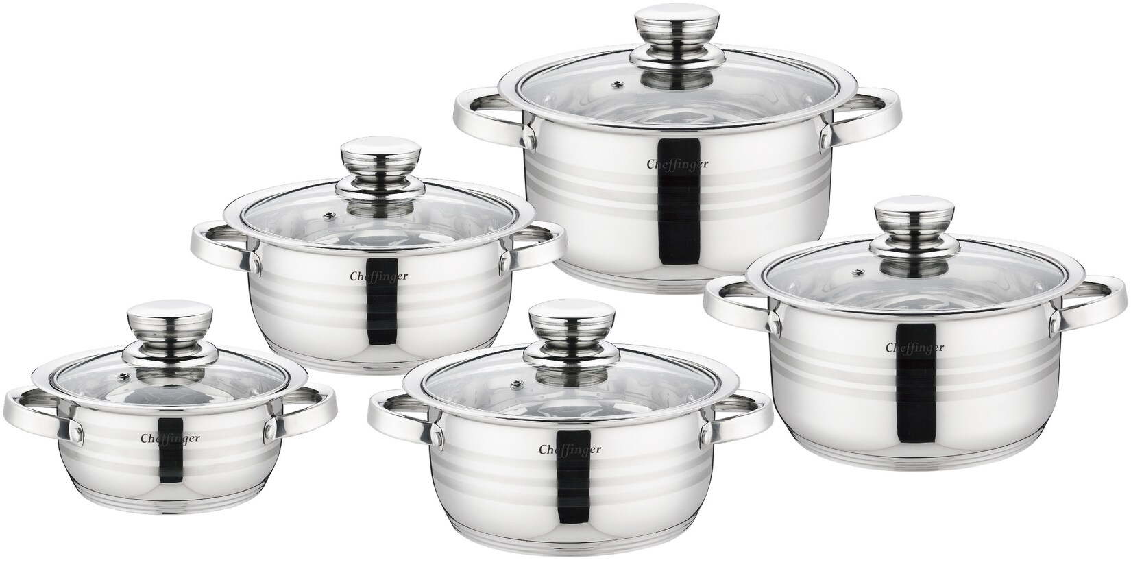10-tlg Edelstahl Induktion Kochtopf Topf mit Deckel | 04255698211016
