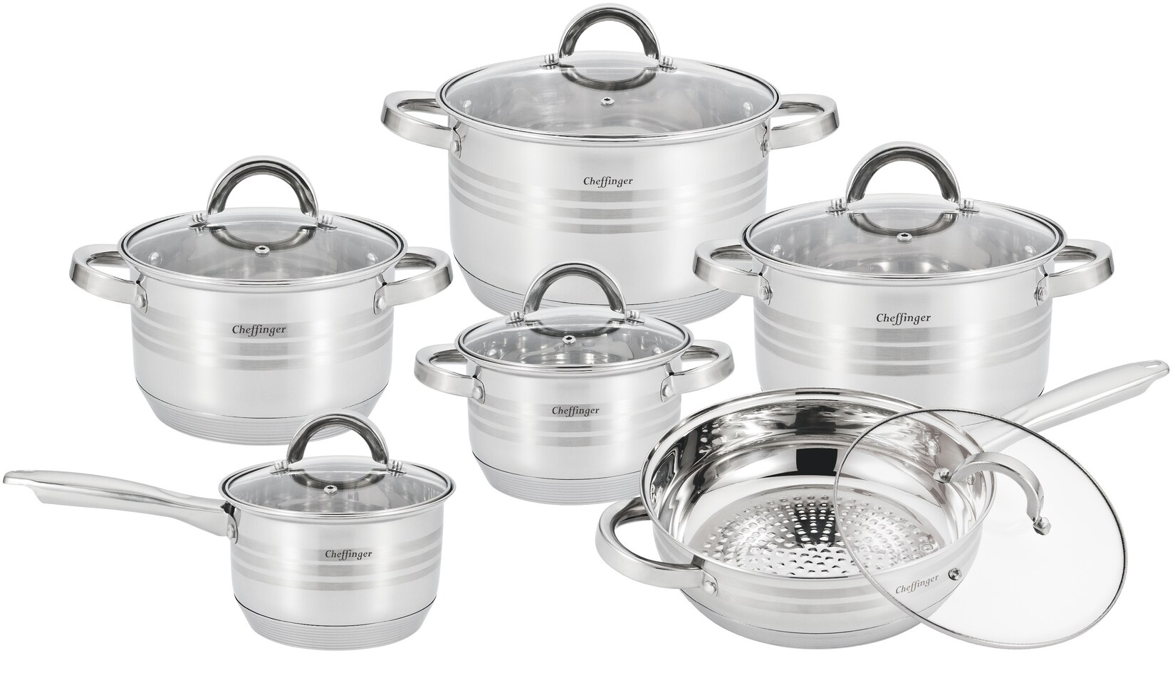 12-tlg Edelstahl Kochgeschirrset Deckel Induktion Kochtopf Topf | 04255698211023