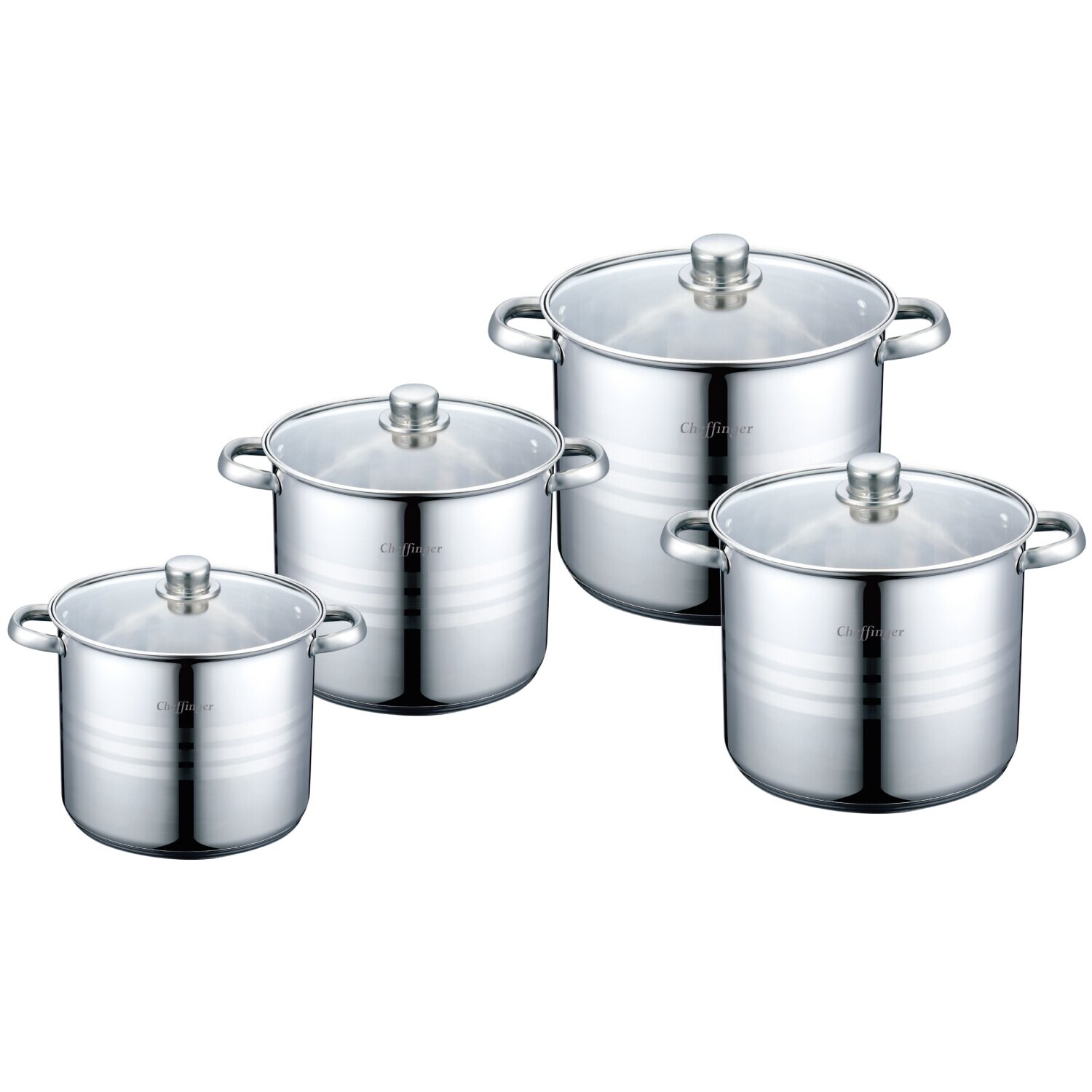 8 tlg Edelstahl Kochgeschirr Induktion Kochtopf Topfset Deckel Topf 16/18/20/22cm