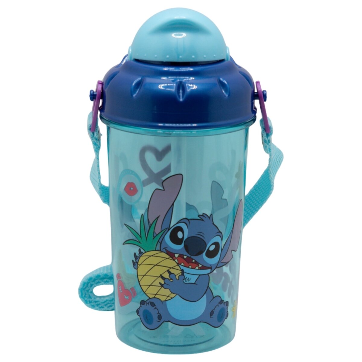 Lilo & Stitch Kinder Trinkflasche 465?ml mit Strohhalm und Tragegurt - Bild 1