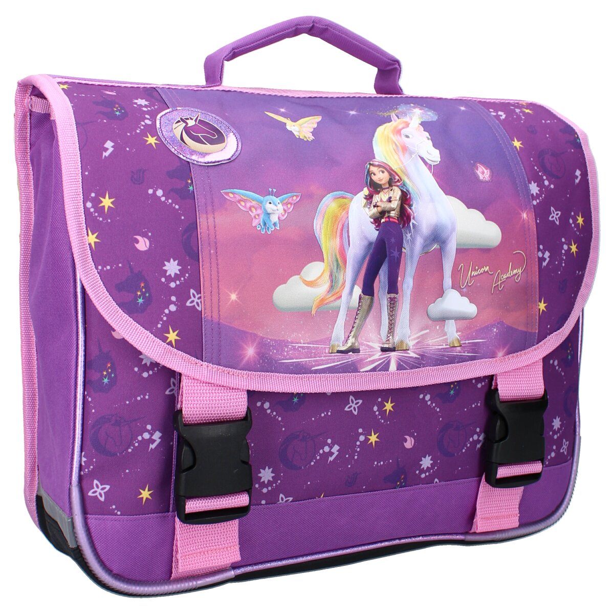 Unicorn Academy Rucksack Kinder &ndash; Lila Schultasche mit Schnallen & Tra - Bild 1