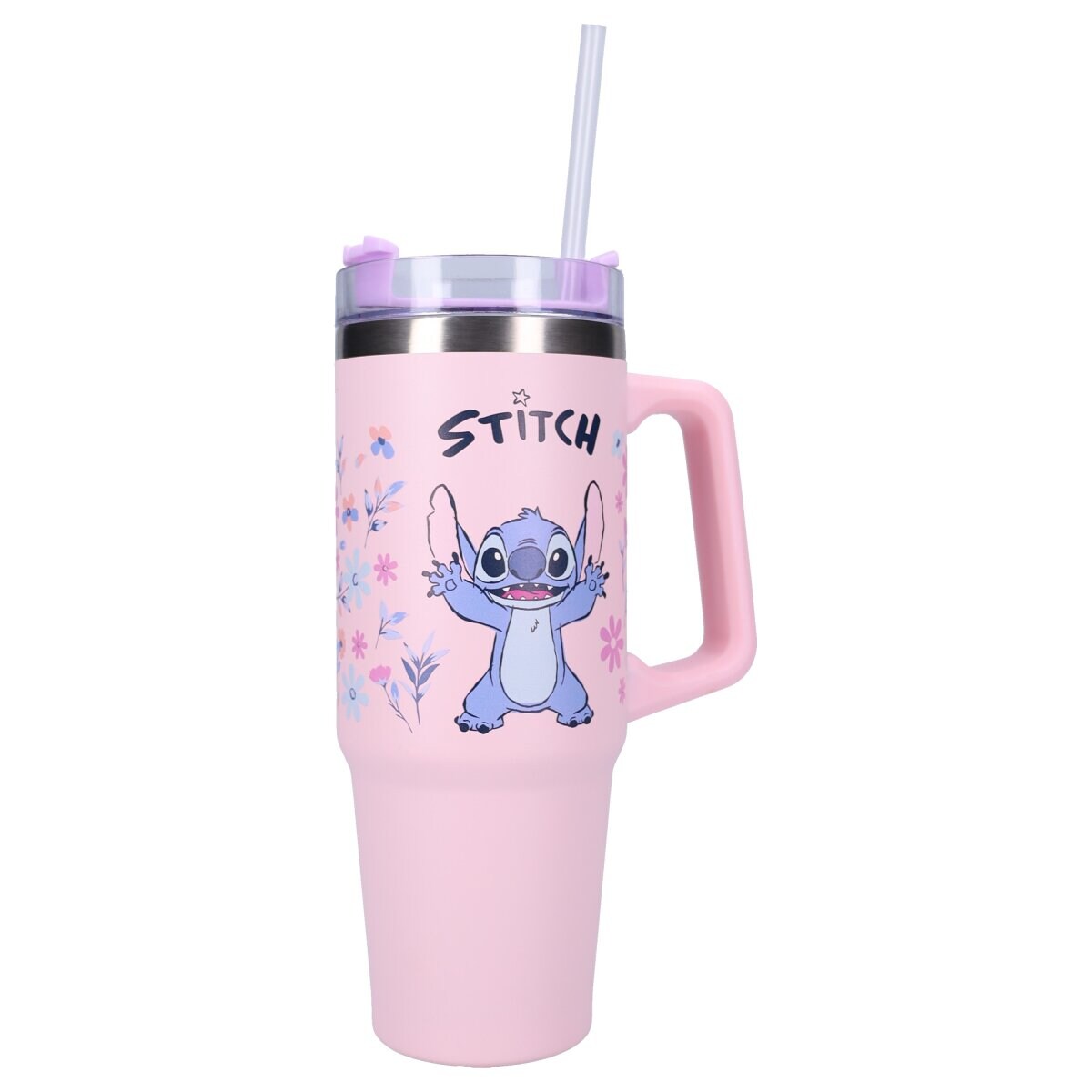 Lilo & Stitch Trinkflasche 900ml – Kinder Flasche mit Henkel, rosa | 08712645330047