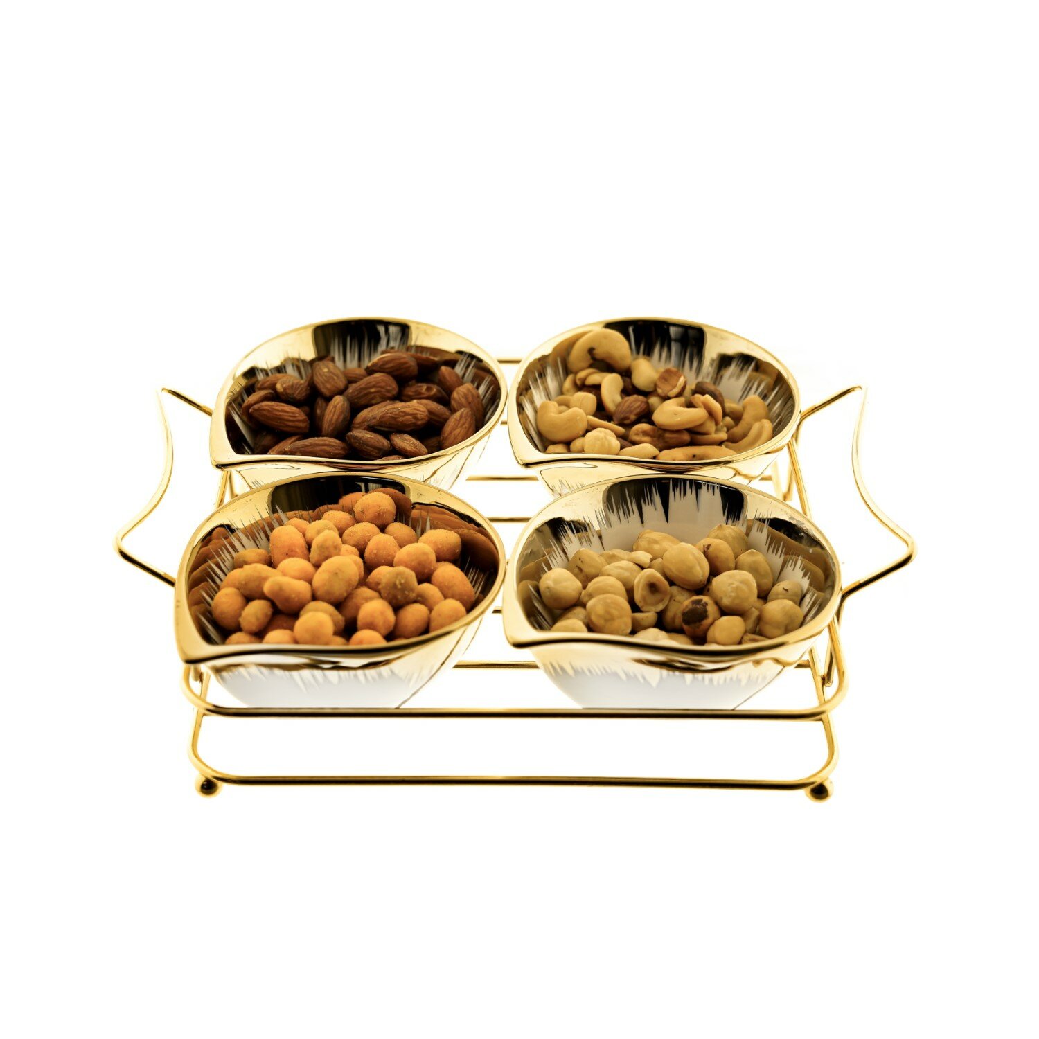 5er Snackset "Cerezlik" - 4 Snackschalen aus Porzellan mit Gold - Bild 1