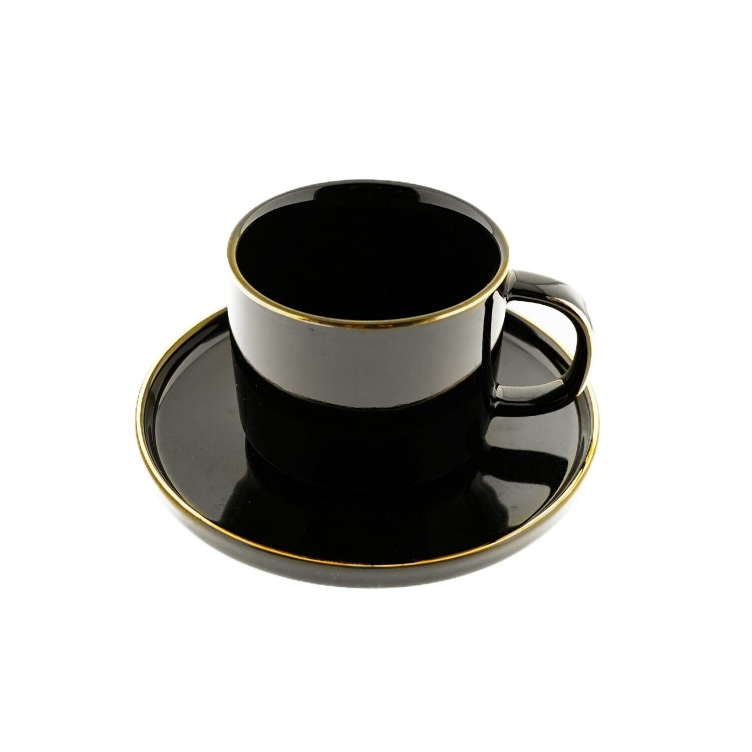 Zellerfeld 12-Teilig Kaffeeservice mit Untertasse Tasse Kaffeetasse Gold-Umrandung schwarz | 04255698237900