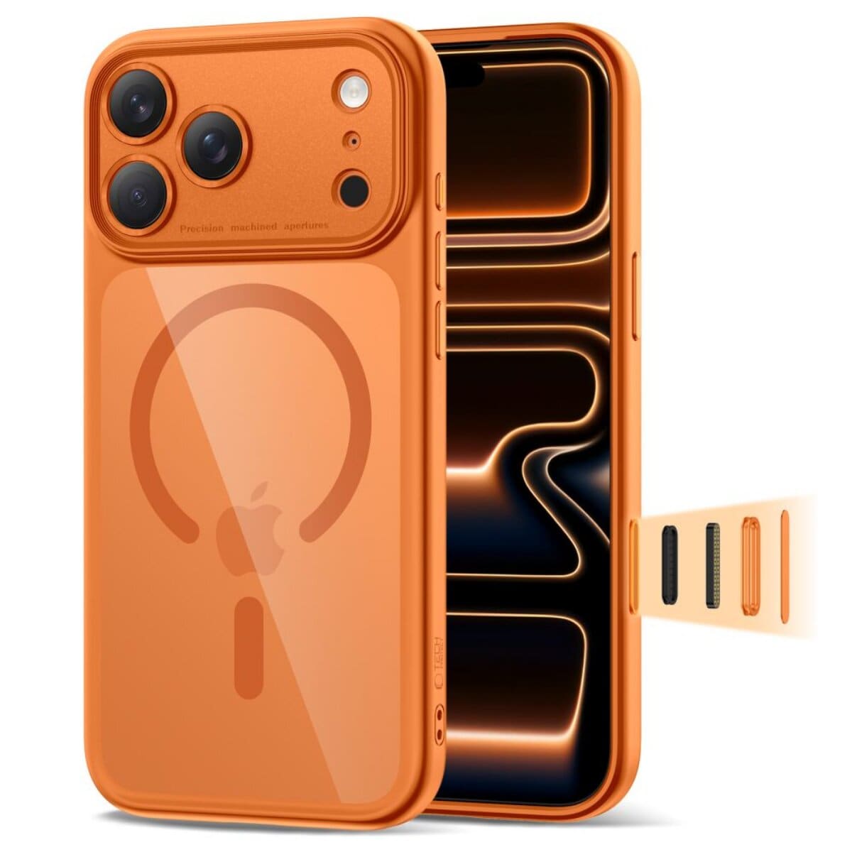 H&uuml;lle iPhone 17 Pro mit integriertem Magnetring Transparent Orange - Bild 1