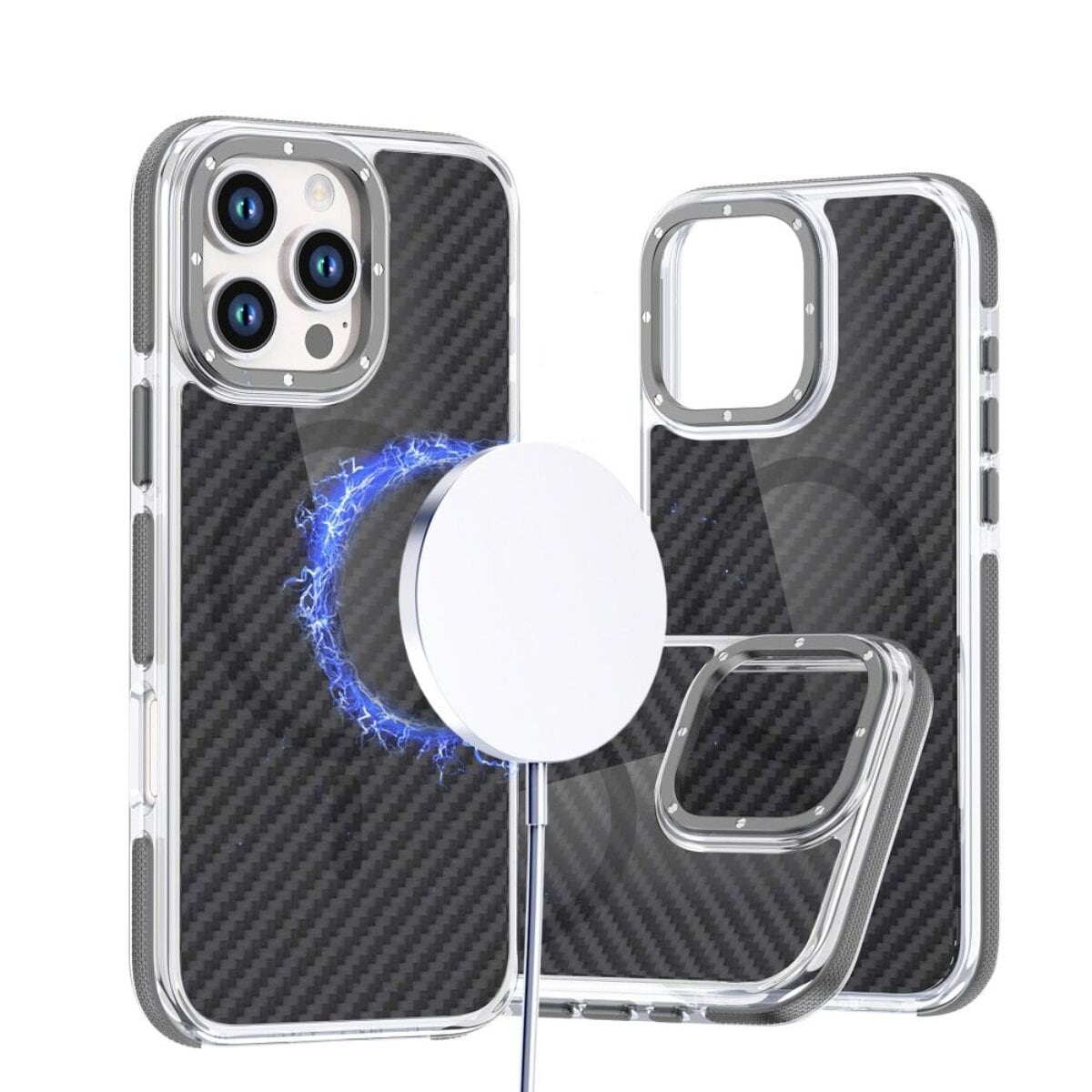 Fiber Case Magnet H&uuml;lle Transparent Grau Kompatibel mit iPhone 17 Pro - Bild 1