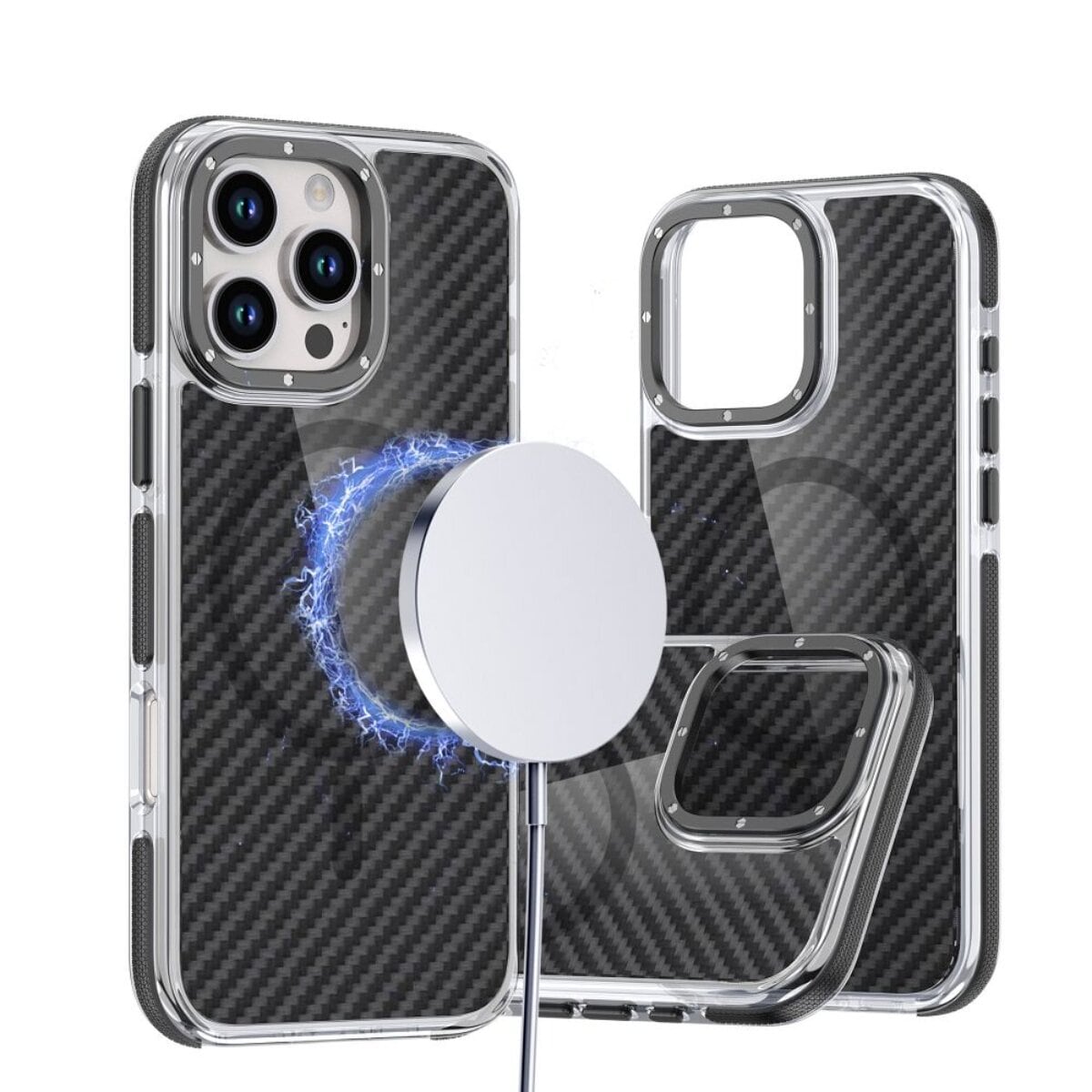 Fiber Case Magnet H&uuml;lle Transparent Schwarz Kompatibel mit iPhone 17 Pro - Bild 1