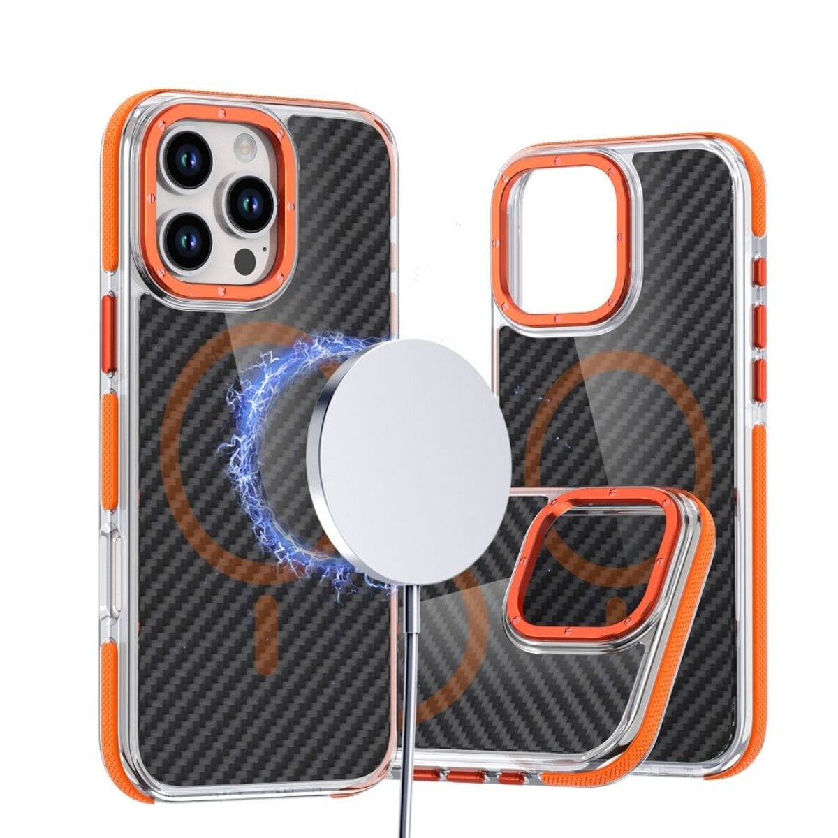 Fiber Case Magnet H&uuml;lle Transparent Orange Kompatibel mit iPhone 17 - Bild 1