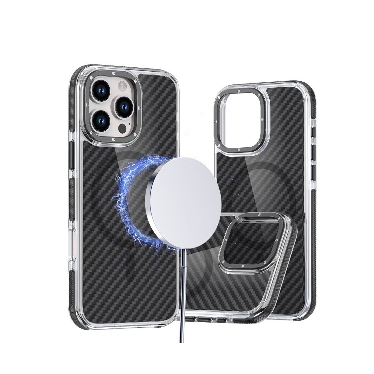 Fiber Case Magnet H&uuml;lle Transparent Schwarz Kompatibel mit iPhone 17 - Bild 1
