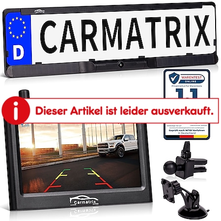 CARMATRIX Solar Funk Rückfahrkamera mit Monitor Rückfahrsystem kabellos mit Solarpanel für PKW - Bild 1