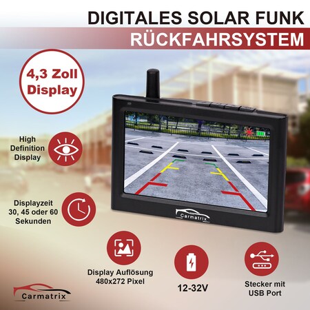 CARMATRIX Solar Funk Rückfahrkamera mit Monitor Rückfahrsystem kabellos mit  Solarpanel für PKW online kaufen bei Netto