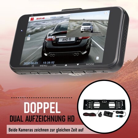 CARMATRIX Auto DashCam Full HD 1080p mit Rückfahrkamera im Nummernschild  G-Sensor WDR ADAS LDWS Parküberwachung online kaufen bei Netto
