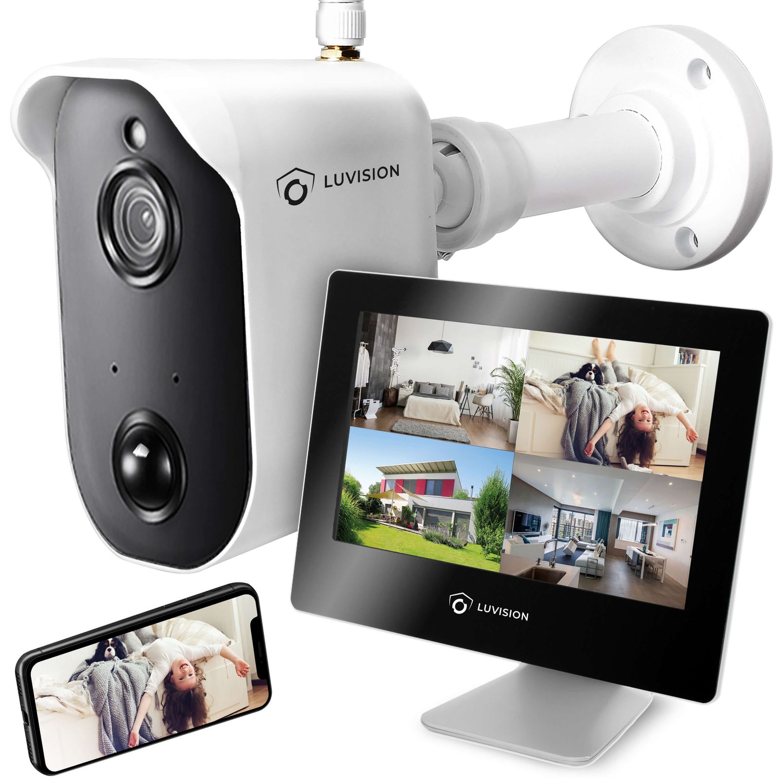 LUVISION Funk Akku Video &Uuml;berwachungssystem mit Batterie PIR Mikrofon Gegensprechfunktion Solar kompatibel 1 Kamera - Bild 1