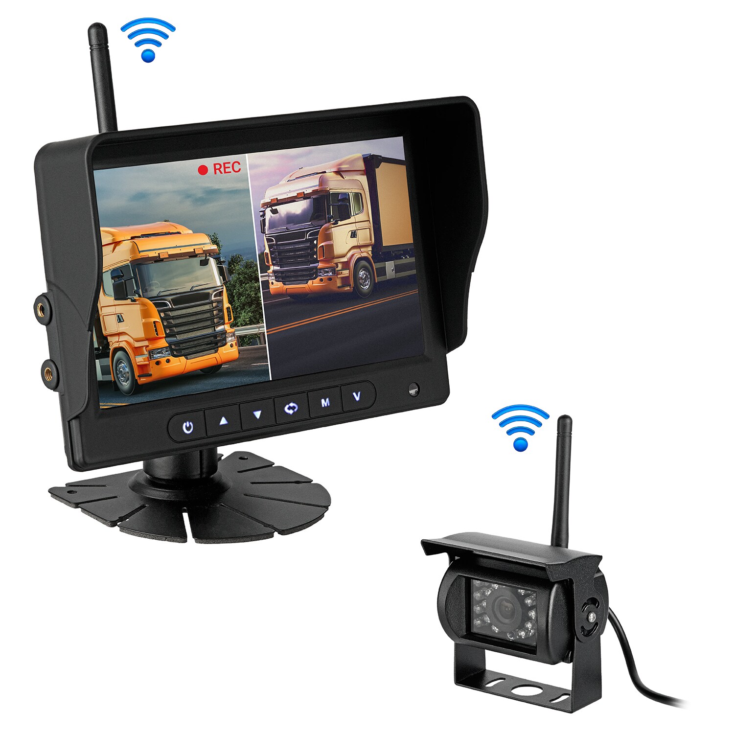 CARMATRIX HD Funk Rückfahrsystem Digital für LKW Wohnmobil Auto Transporter 7" Monitor mit Aufnahmefunktion, Mikrofon 1 Kamera