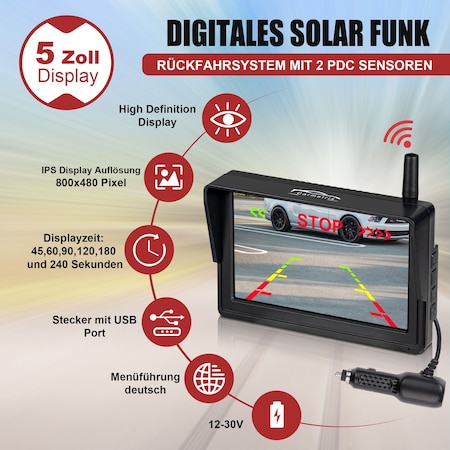 CARMATRIX Solar Funk Rückfahrsystem HD Rückfahrkamera im Nummernschild mit  2 PDC Sensoren Solarpanel online kaufen bei Netto