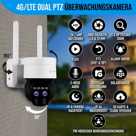 LUVISION 4G / LTE DUO PTZ Solar Überwachungskamera Kamera für SIM